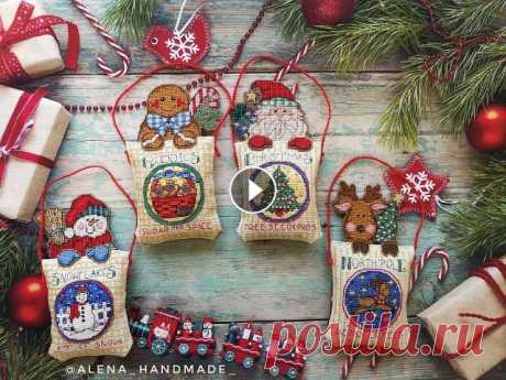 Dimensions 8575 Gift bags ornaments новогодние игрушки от начала и до оформления СП Подарки в сумочках @dina.moonlight_ Ткань новогодняя - Шнур красный 2мм - Альбом с китайскими наборами в Фейсбук (продажа - Украина) - Мои видео: 1...