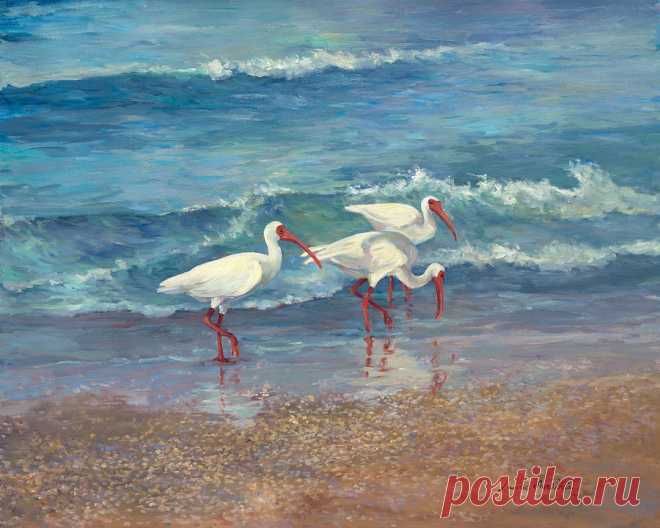 Ibis Trio - Ibis on the beach by Laurie Snow Hein Ibis Trio - Ibis on the beach Painting by Laurie Snow Hein