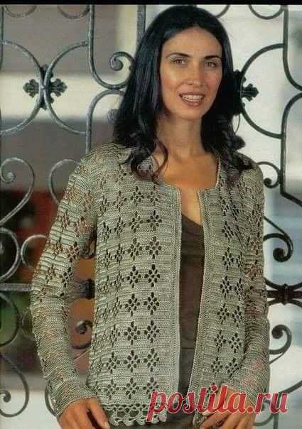 Вяжем крючком ажурный жакет на весну
