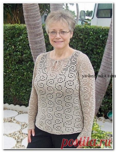 Пуловер филейной техникой