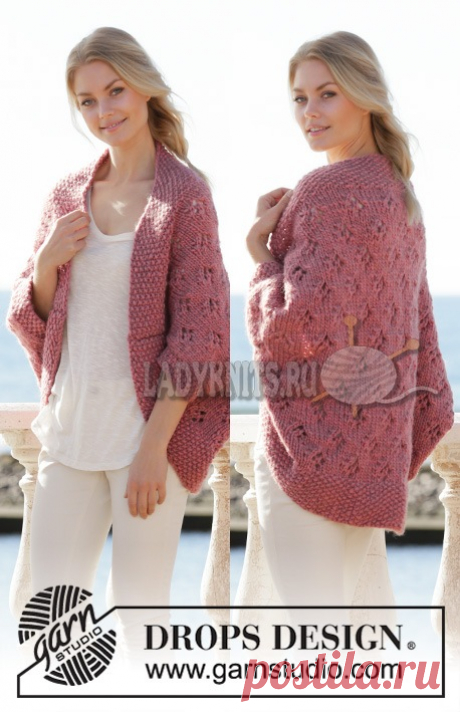 Вязанный спицами простой жакет-накидка SUMMER COCOON. / ladyknits.ru