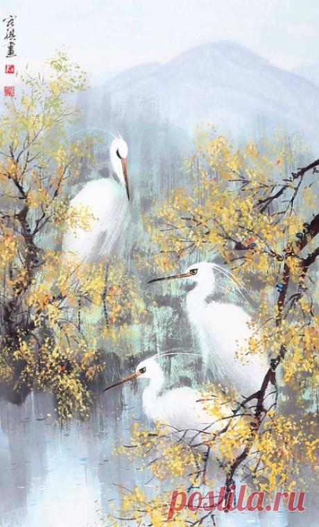 Нежные акварельки Du Hongqi.