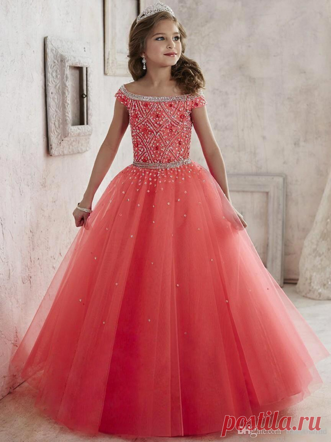 платья на заказ из китая Picture - More Detailed Picture about 2016 Peach Coral Little Girls Pageant Dresses Off Shoulder Crystal Beaded Tulle Formal Kids Prom Dress Flowers Girls Dresses Picture in Flower Girl Dresses from ekidresses | Aliexpress.com | Alibaba Group