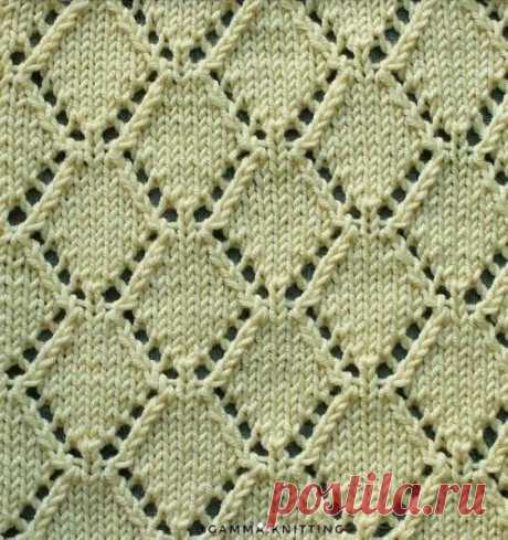 Ажурные ромбы спицами