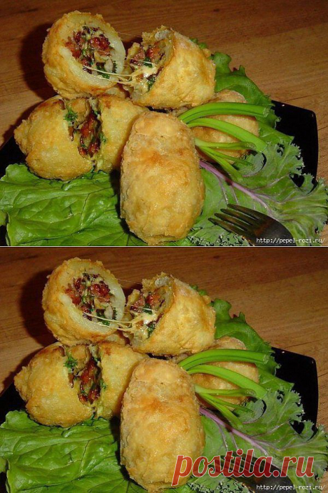 Хрустящий фаршированный картофель с ветчиной и сыром.