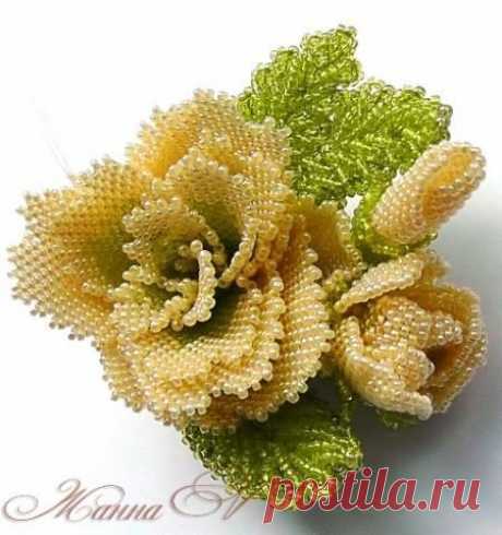 (50) Роза с бутоном и цветок | BEADING-flowers