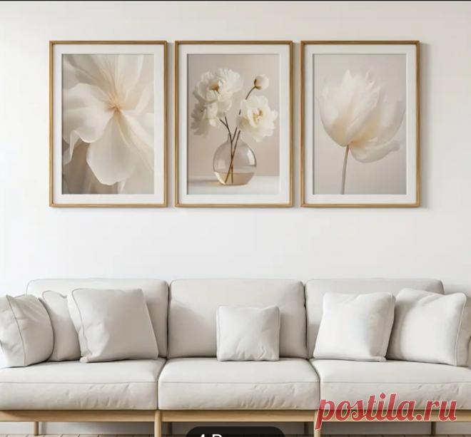 Набор из 3 шт. Простой Белый Пион Цветок Нейтральное Современное Настенное Искусство, Бежевый Постер на Холсте с Растением, Декор Галереи Фотографий Цветов, Украшение для Спальни, Гостиной, Столовой, Коридора, Внутреннее Украшение Стен, Настенное Искусство, Декор Дома и Комнаты, Без Рамки