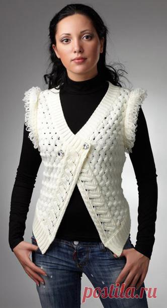 Белый жилет крючком со схемой. Как вязать женскую безрукавку крючком | Домоводство для всей семьи.