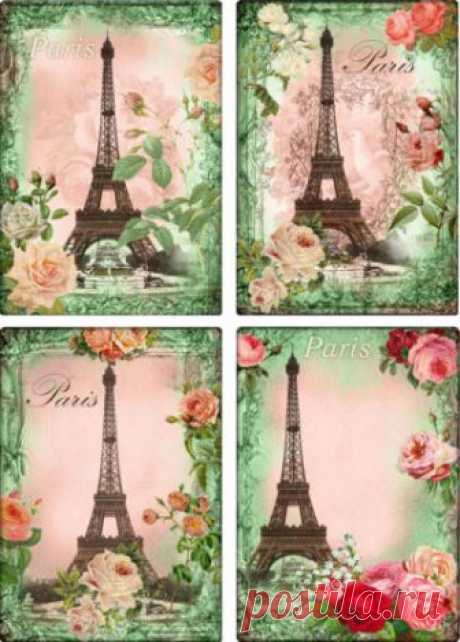 Vintage inspired Roses Eiffel Tower Paris green note cards set 8 with envelopes | eBay