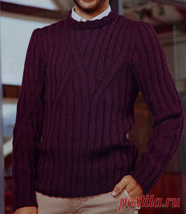 Вязаный спицами мужской пуловер бордового цвета | knitt.net | Все о вязании