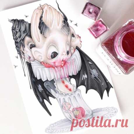 #GirlfriendsOfHalloween Day 28: Deadly sin (gluttony) 🍎(💖ADOPTED💖)
.
❣️The Girlfriends of Halloween are SOLD OUT❣️💝thank you so much 💝
.
#camillepfister #halloween  #illustration #creepycute  #darkart #dark #popsurrealism #lowbrow #surreal #kawaii #art #goth #gothic #pastelgoth #drawlloween #fashiongirlfriends #beautifulbizarre #lolita  #doll #pastel #deadlysins #gluttony #sin