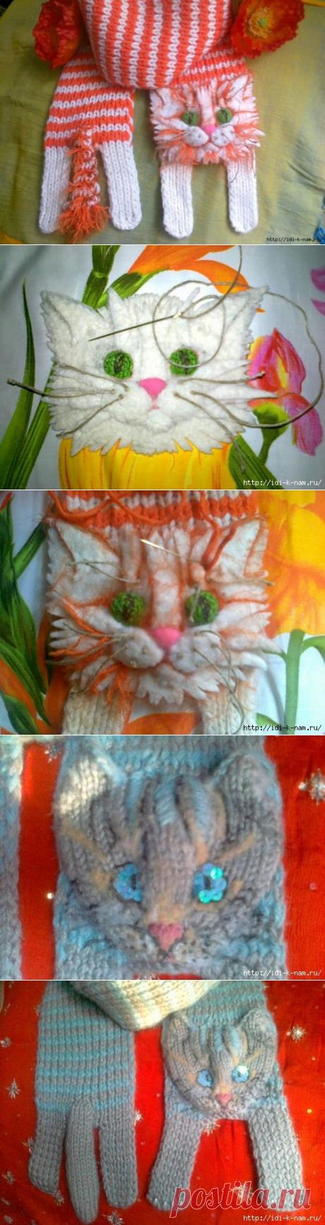 вязаный шарф - котик