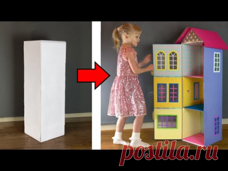 КАК построить  ДОМИК ИЗ КАРТОННОЙ КОРОБКИ ДЛЯ КУКОЛ? DOLL HOUSE DIY - YouTube