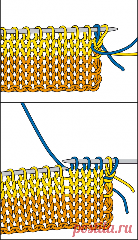 Смена цвета нити с края изделия