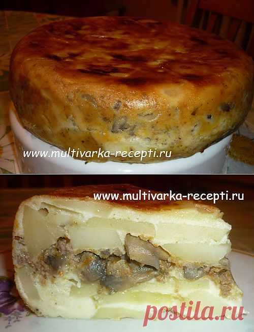 Картофельная запеканка с фаршем и грибами в мультиварке |