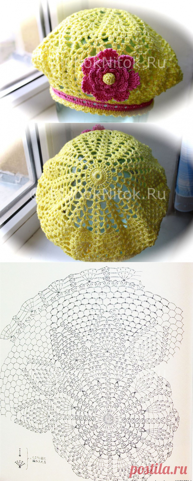 Ажурный берет | Береты | Вязание спицами и крючком. Схемы вязания.