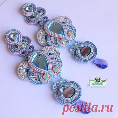 Extra long Soutache Earrings - Tanzanite - Swarovski