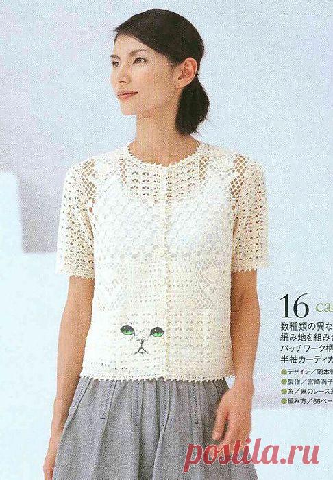 АЖУРНЫЙ ЖАКЕТ С ЦВЕТОЧНЫМИ ВСТАВКАМИ