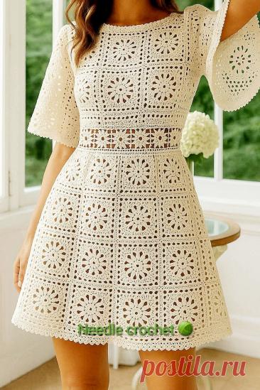 Платье из квадратных мотивов крючком