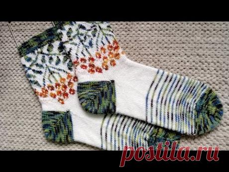 Носки жаккардом" Ягода Рябинка", подробный мастер-класс.
