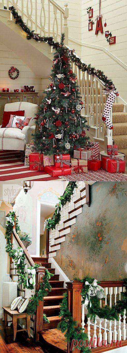 Дизайн интерьера. Потрясающие идеи украшения лестниц к Рождеству.