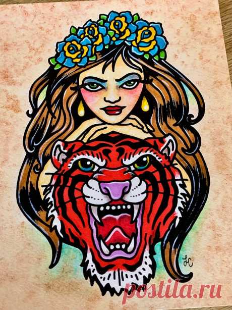 Tatuaje tradicional TIGER Art Print Old School Tattoo Flash - Etsy Chile
