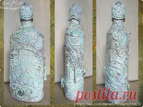 Bottle-art. Украшаем стеклянную бутылочку. МК  Автор LoveVN