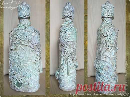 Bottle-art. Украшаем стеклянную бутылочку. МК  Автор LoveVN