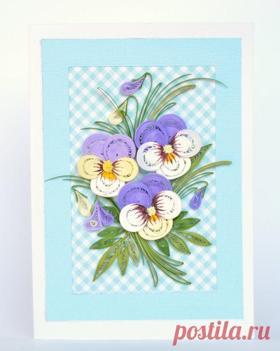 Quilling Card with elegant violet pansies Birthday от QuillyVicky