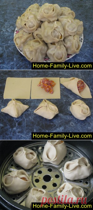 Манты с тыквой и мясом.