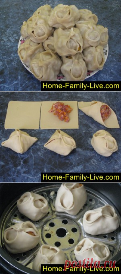 Манты с тыквой и мясом.