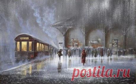 Встреча через много лет - Стихи - Для души - Статьи - Школа радости
Вокзал шумел. И, может, по привычке, 
Чужих совсем не слыша голосов, 
Она ждала в посёлок электричку. 
Билет в кармане. Поезд в 7 часов. 

И машинально провожала взглядом 
Всех пассажиров. Время, как вода... 
Неловко с нею сел мужчина рядом. 
Она его узнала без труда... 

В войне далёкой, бесконечно страшной, 
Где бил врага любимый человек, 
Он для неё стал без вести пропавшим... 
Год 43-й разлучил навек...