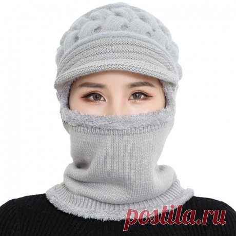 Зимняя Шапка-бини из кораллового флиса, женская шапка-шарф, теплая дышащая шерстяная вязаная шапка для женщин, двухслойная Защитная шапка | Аксессуары для одежды | АлиЭкспресс
