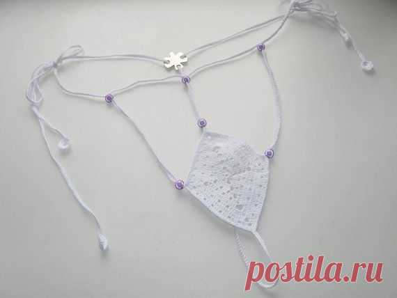 Белые стринги с бусинами женские трусики от HotSiberianIce на Etsy
