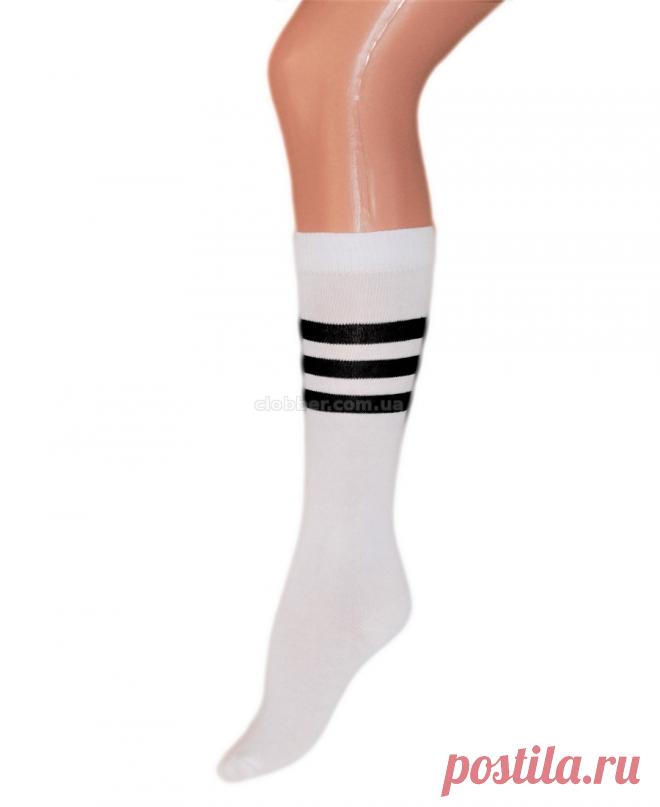 Демисезонные белые гольфы с тремя черными полосками