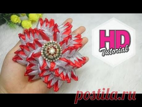 DIY - bros bunga cantik & menawan || Kanzashi Flower || Satin Ribbon Flower || HD Tutorial