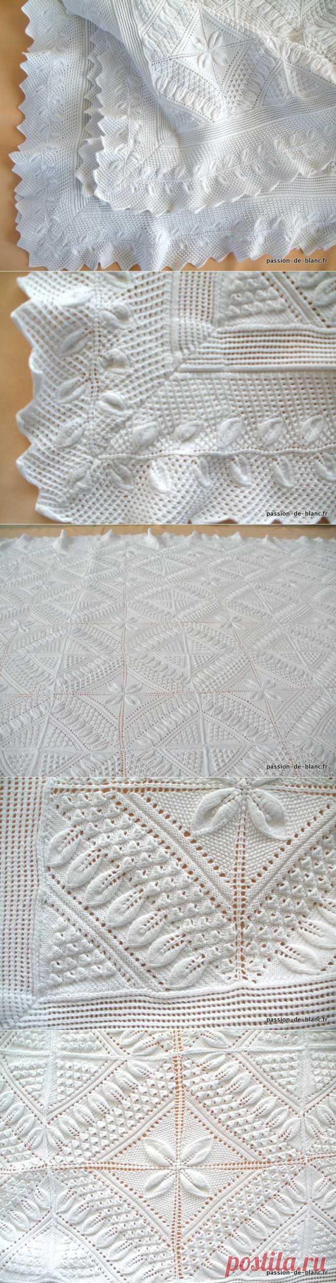 Articles vendus > Linge ancien de lit >   LINGE ANCIEN/ Merveilleuse  grande couverture aux aiguilles en fil blanc avec motifs à beau relief - Passion de Blanc - Broderie ancienne - Antique & Vintage French linen