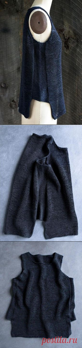 Оригинальный топ с асимметричным низом цвета индиго