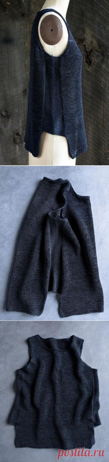 Оригинальный топ с асимметричным низом цвета индиго