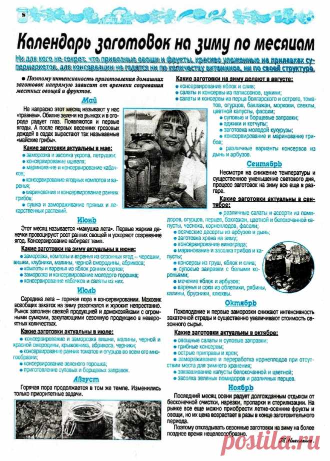 Календарь заготовок на зиму по месяцам