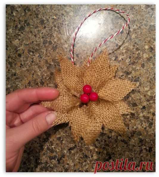 Burlap Poinsettia Christmas Ornaments