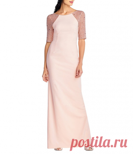 Adrianna Papell Contrast Beaded Sleeve Gown | Dillards