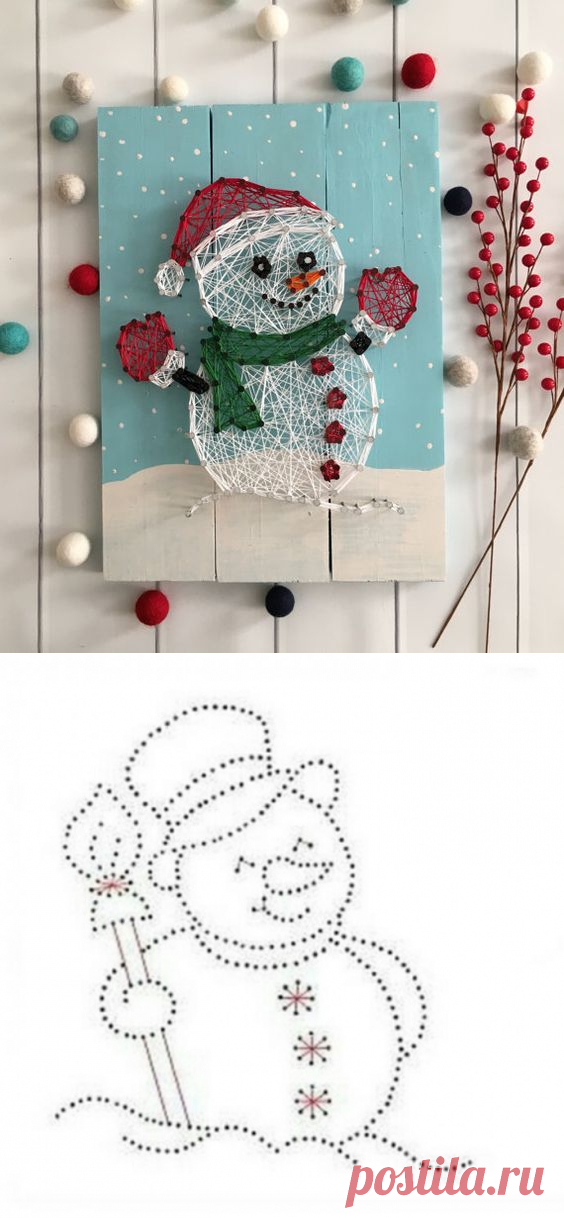 ​Снеговик из ниток и гвоздей