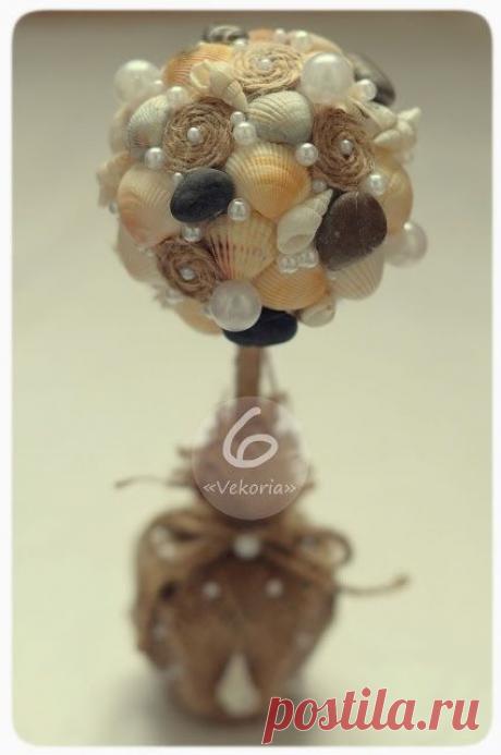 Топиарий из ракушек, джута и бусин - морской. Мастер класс