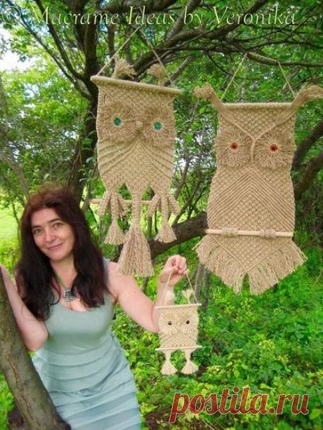 Купить "Совёнок Руру", плетёное панно, макраме - совёнок, совы, сова, декоративное панно