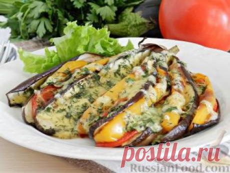Рецепт: "Веер" из баклажана с ветчиной и сыром на RussianFood.com