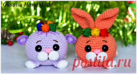 Символ 2023. Игрушки на Елку Котенок и Кролик - бесплатное описание вязания крючком