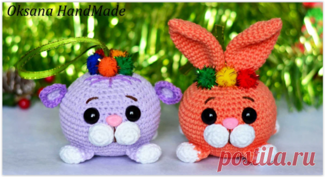 Символ 2023. Игрушки на Елку Котенок и Кролик - бесплатное описание вязания крючком