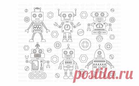 Robot and Friends-Digital Stamp (LES.DS37) By Lemon Elf Studio | TheHungryJPEG.com