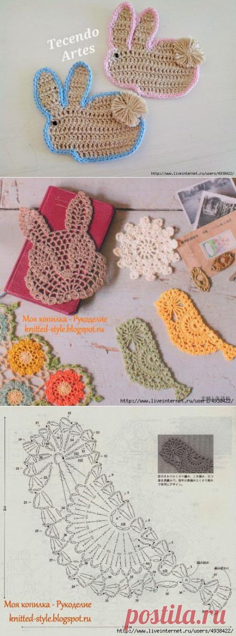 Симпатичные кролики,зайчик и птичка для аппликации. Фото + схема.